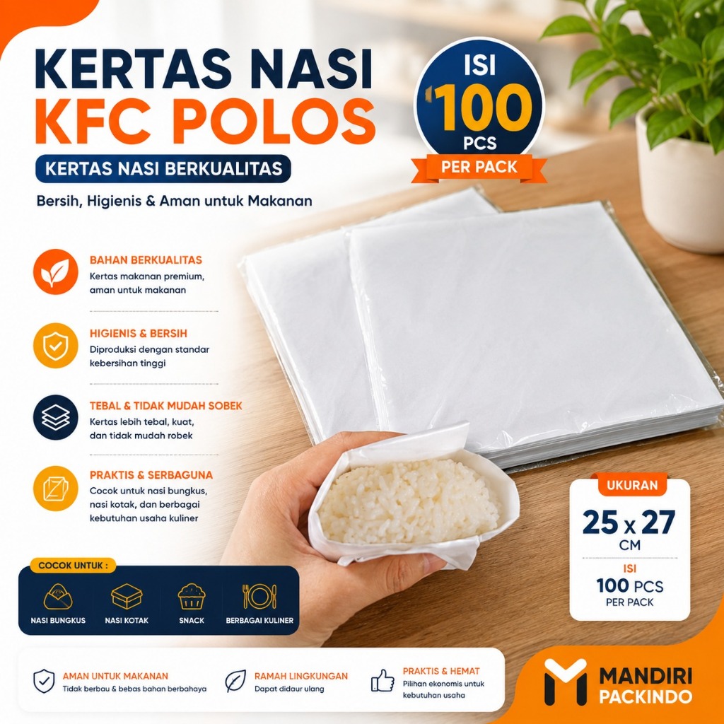Kertas Nasi KFC Polos Isi 100 PCS - Kertas Bungkus Makanan, Ayam Goreng, Nasi, Burger & Snack