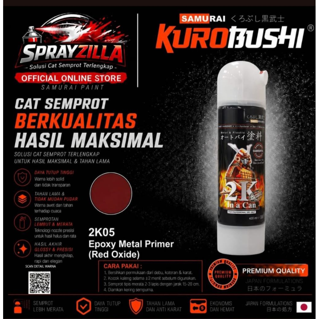 Samurai Paint Epoxy Metal Primer (Red Exide) 2K05 Cat Aerosol Kualitas Kompresor