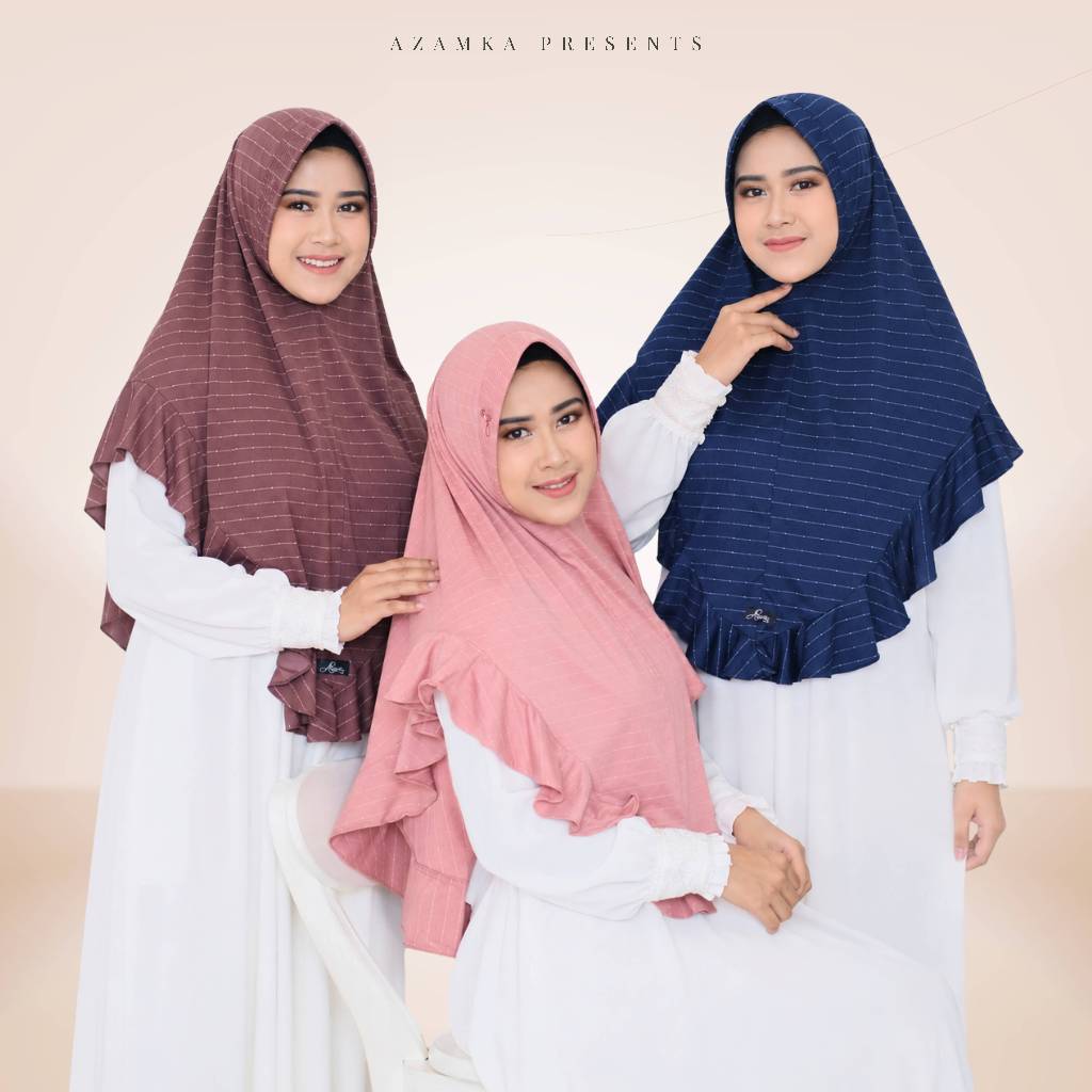 Azamka - Inara Bergo - Jilbab Instan Ruffle Manis Oval Motif Salur - Hijab Pad Antem Sporty Nyaman S
