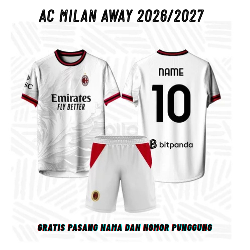 JERSEY AC MILAN AWAY FULL PRINTING TANGAN PENDEK/TANGAN PANJANG GRATIS CUSTOM NAMA DAN NOMOR PUNGGUN