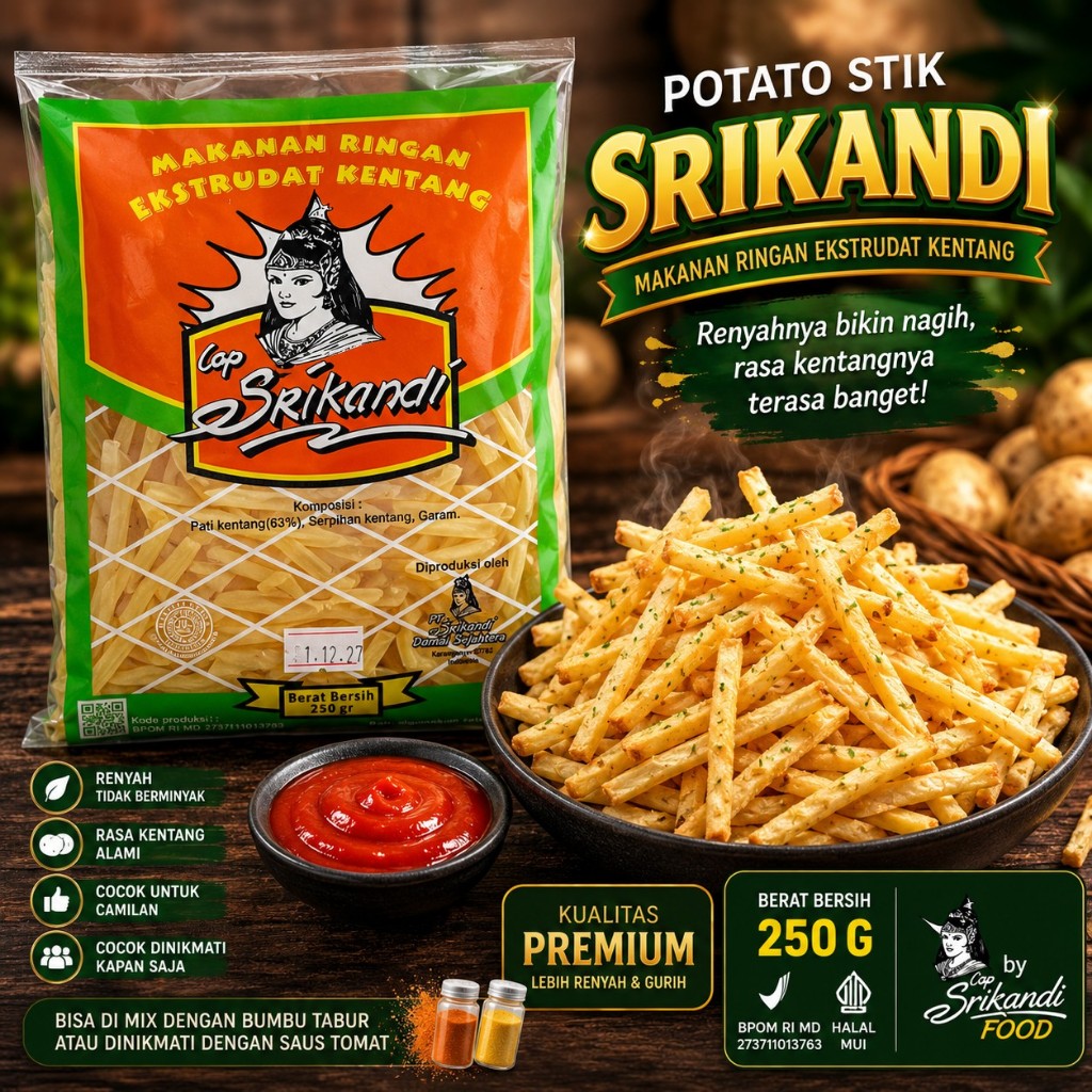 Krupuk Stick Potato Mentah 250 gr   Stick Potato Mentah Srikandi