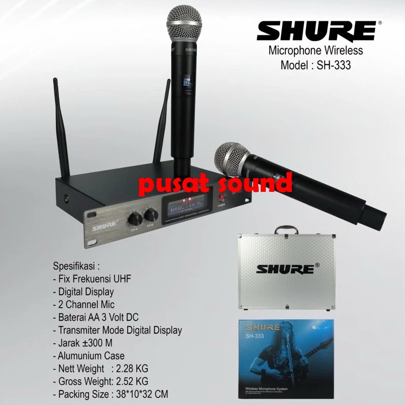 Mic Wireless Shure SH 333 / SH333 / SH-333 Handle With Hardcase