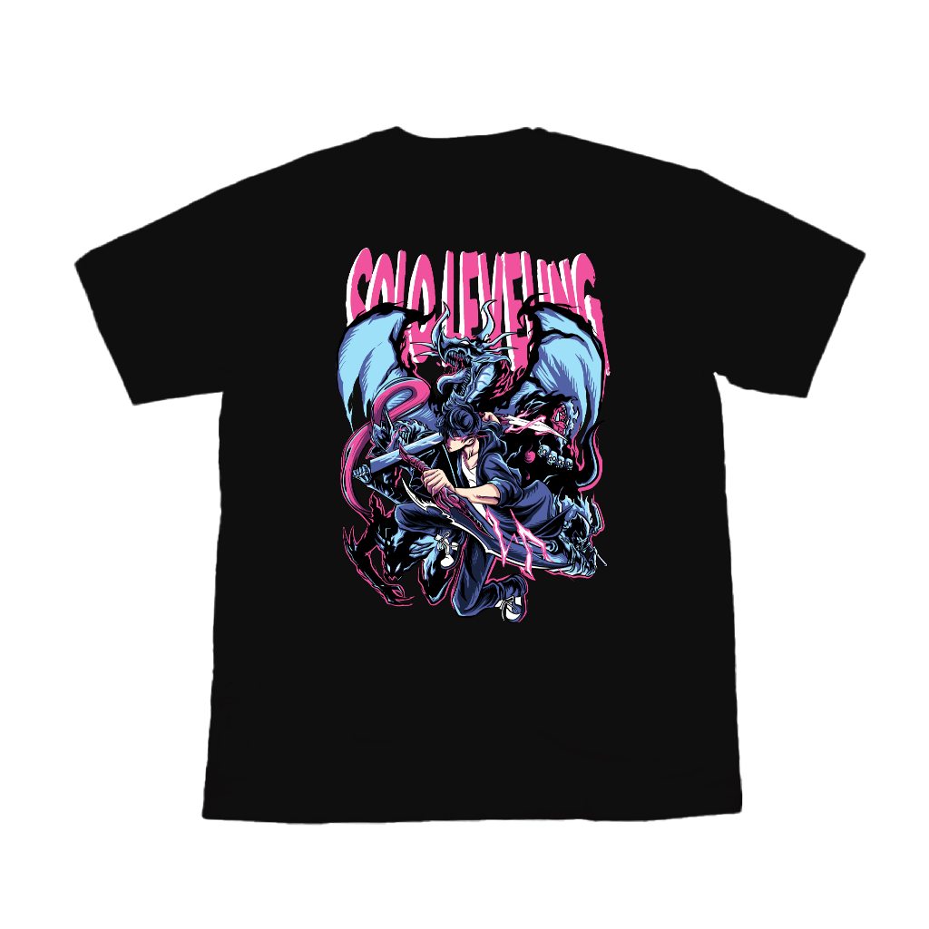 CAZO Kaos Anime Solo Leveling Baju Solo Leveling Hitam Lengan Pendek Tshirt Sololeveling
