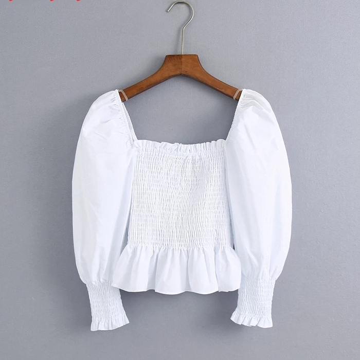 Baju Blouse Blus Bloos Atasan Wanita Kerut Smock Smoke Smok Lengan Panjang Balon Puff Kerut Sifon Ce