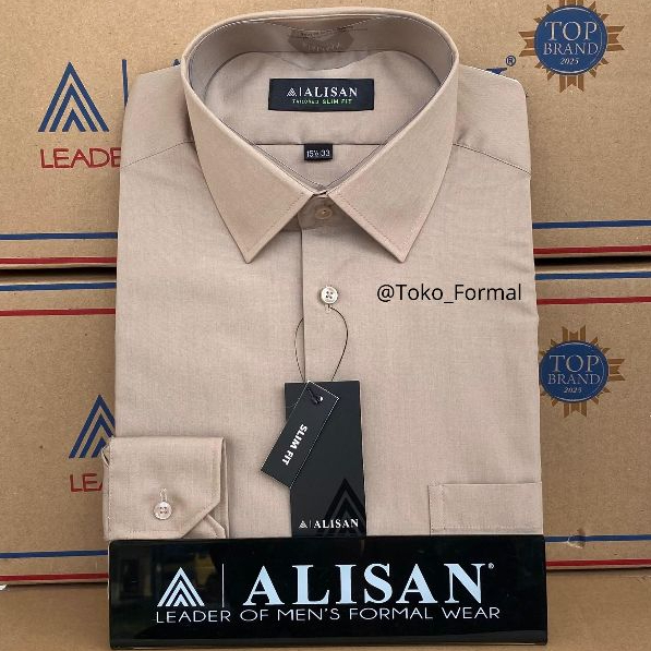 Kemeja Alisan Polos Coklat Susu Slimfit Panjang Original 100%