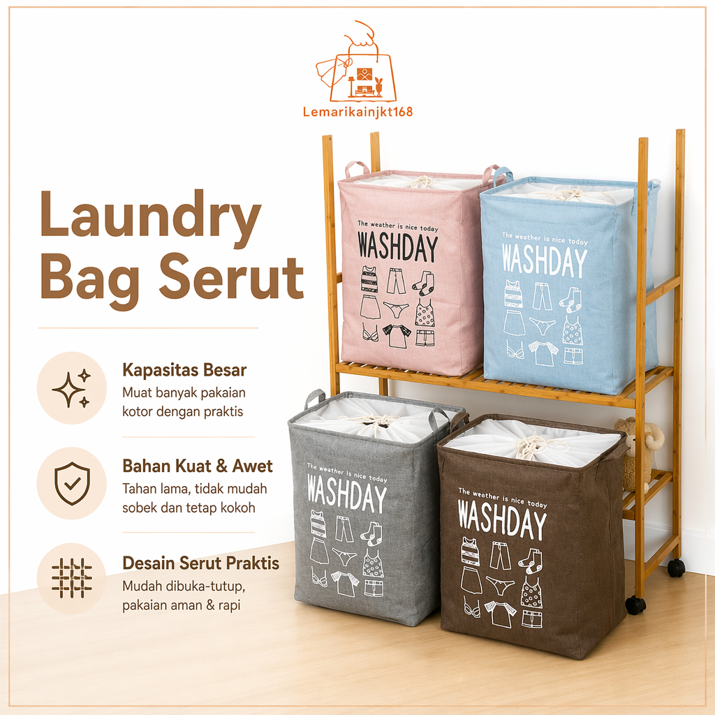 Laundry Bag Keranjang Baju Kotor Laundry Keranjang Jumbo Serbaguna Tas Laundry Serut Bag Laundry Ser