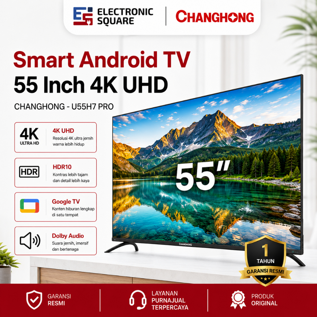 CHANGHONG Smart Android TV 55 Inch 4K U55H7 Google TV LED UHD
