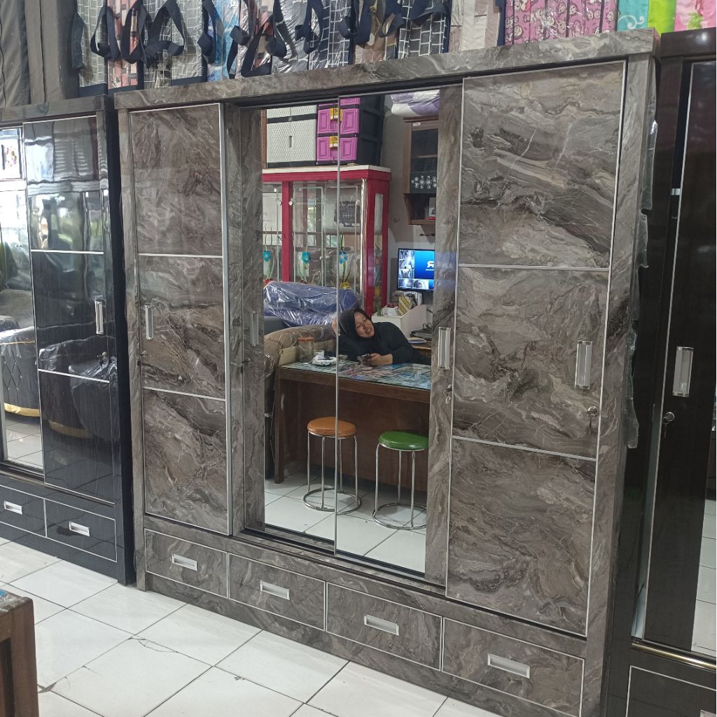 lemari pakaian jumbo 4 pintu sliding - lemari pakaian sliding 4 pintu jumbo motif marmer - lemari pa