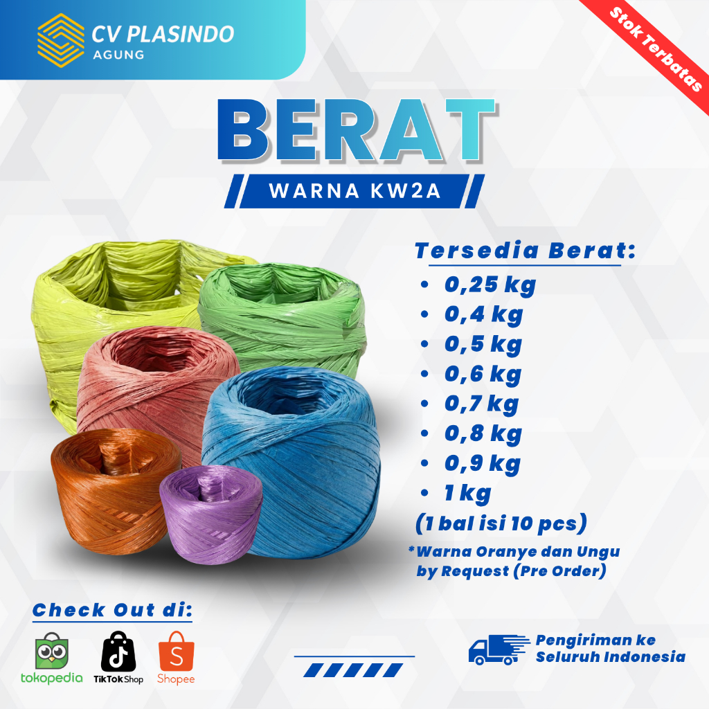 1KG TALI RAFIA WARNA CUSTOM MERAH KUNING HIJAU BIRU UNGU ORANGE UNTUK KEBUTUHAN PACKING RUMAHAN DAN 