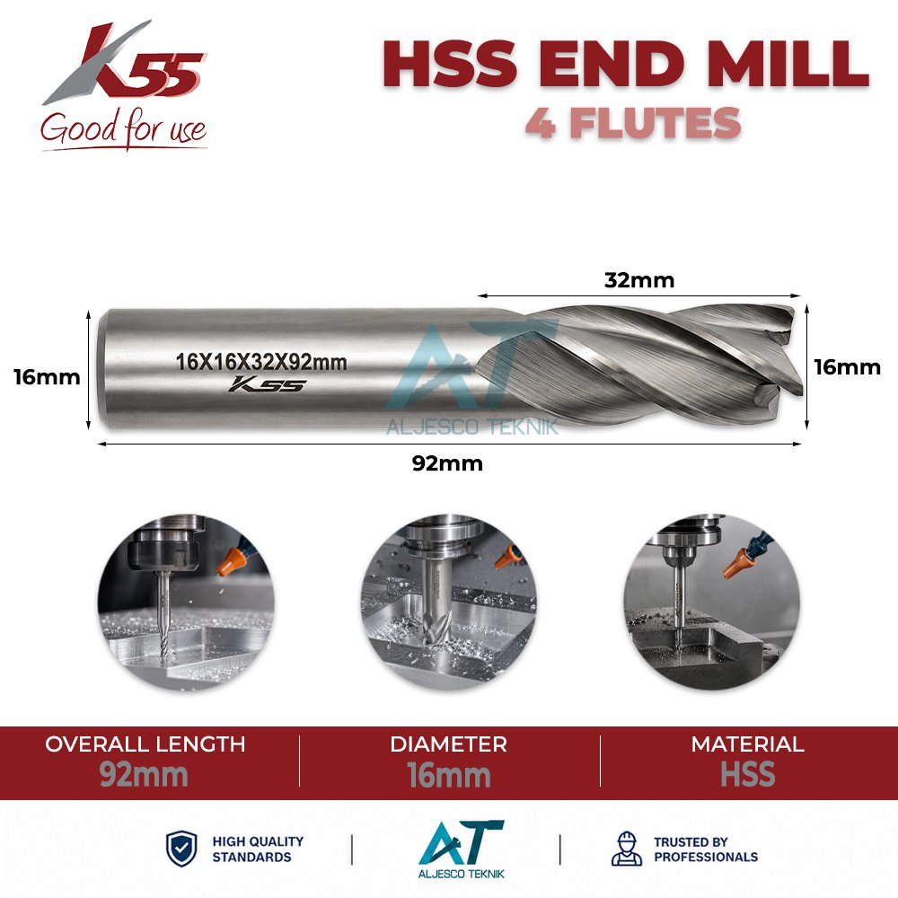 K55 HSS END MILL 16MM 4 FLUTE ENDMILL 16 MM