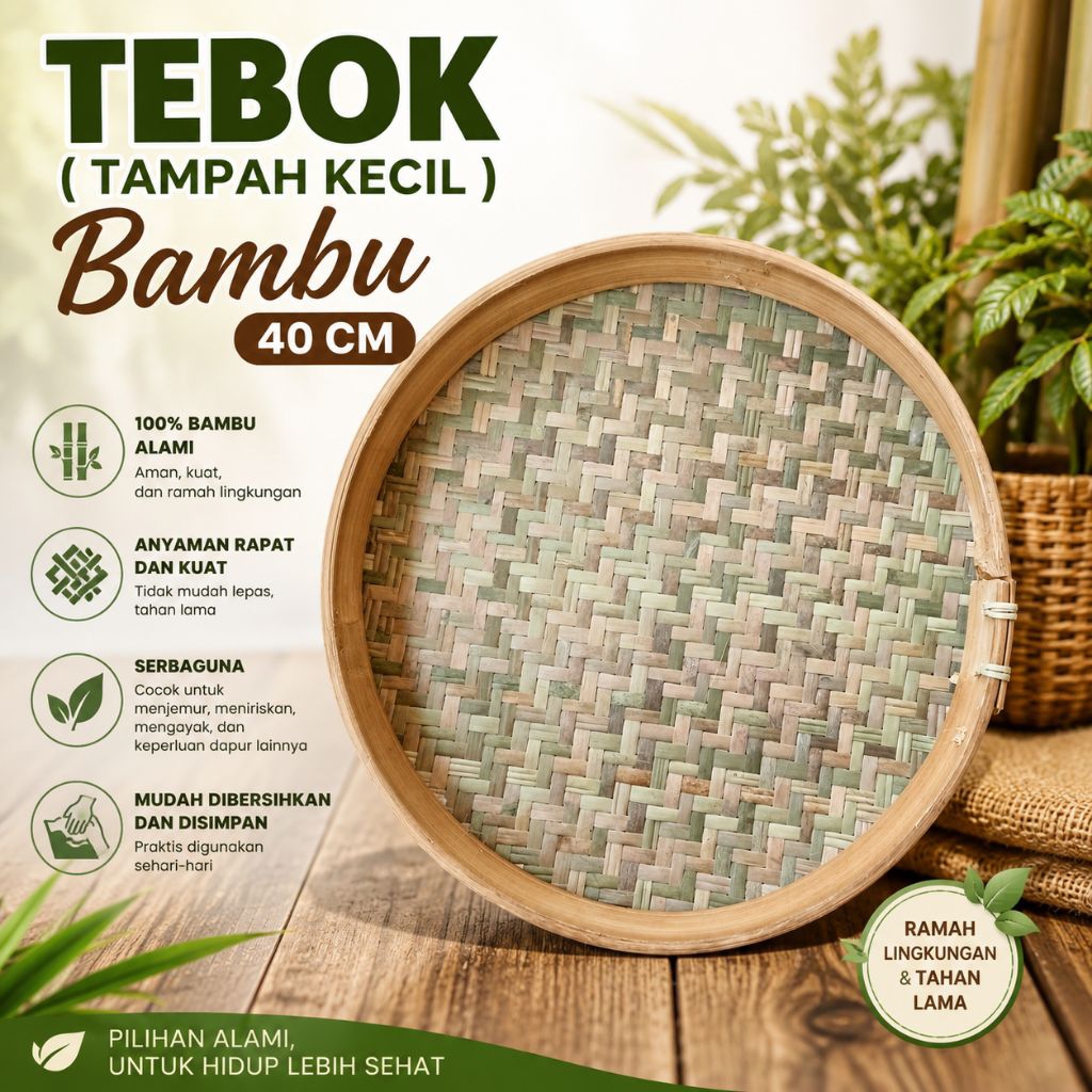 Tebok bambu 40 cm tampah bambu tampah kecil nyiru tambir bulat tebok halus tampah serbaguna