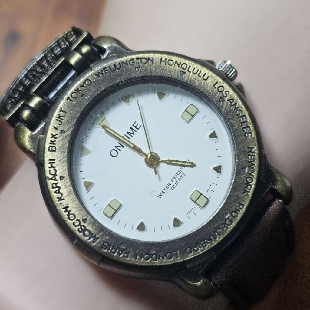 Jam Ontime Rusty Gold White Vintage Bekas