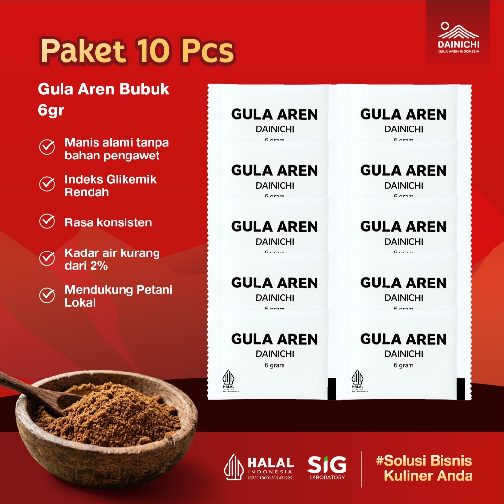 Dainichi Gula Aren Indonesia - Gula Aren Bubuk Sachet 6gr (10 pcs)