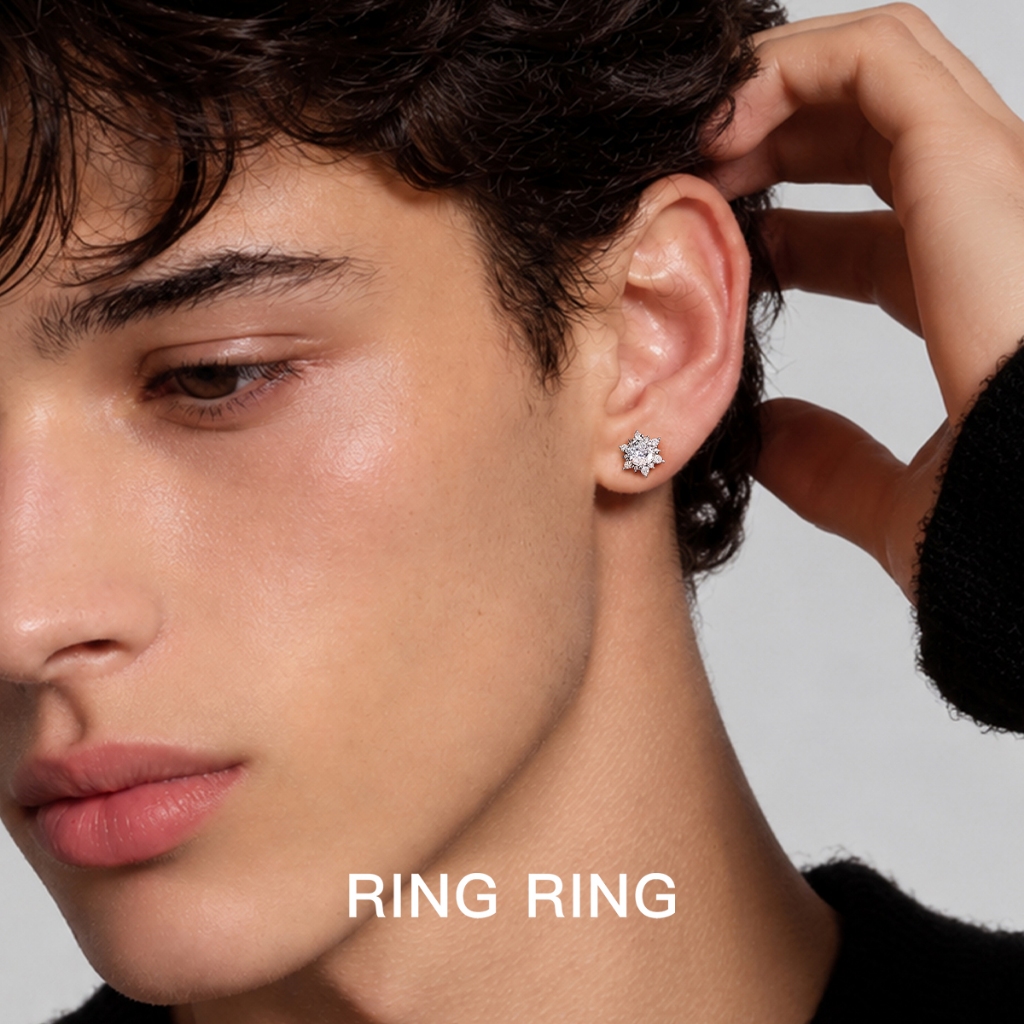RINGRING Giwang Salju Berlian Halus Anting Aksesoris Telinga Tindik Telinga Baja Titanium Pria