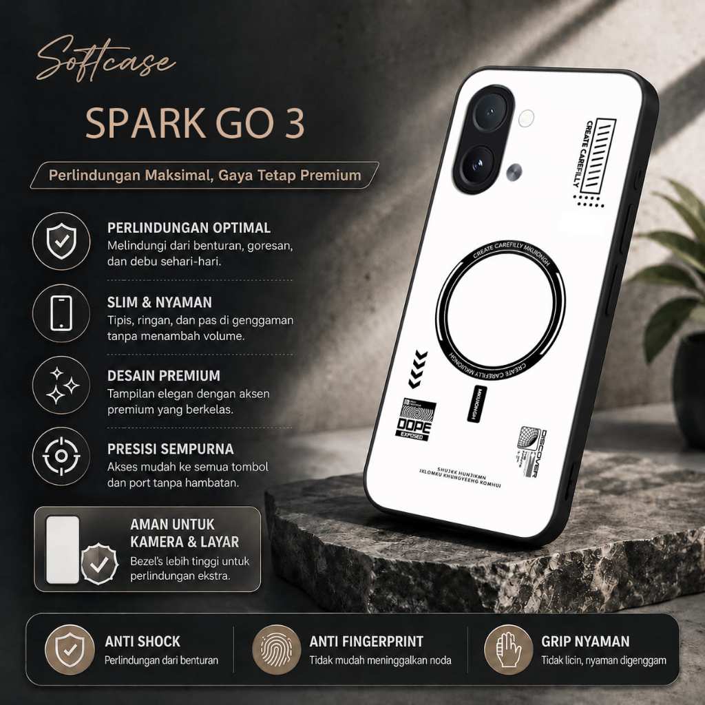 Softcase Glass Kilau Untuk Tekno Spark Go 3 - Cassing Hp Tekno Spark Go 3 - Case Pelindung Hp Tekno 