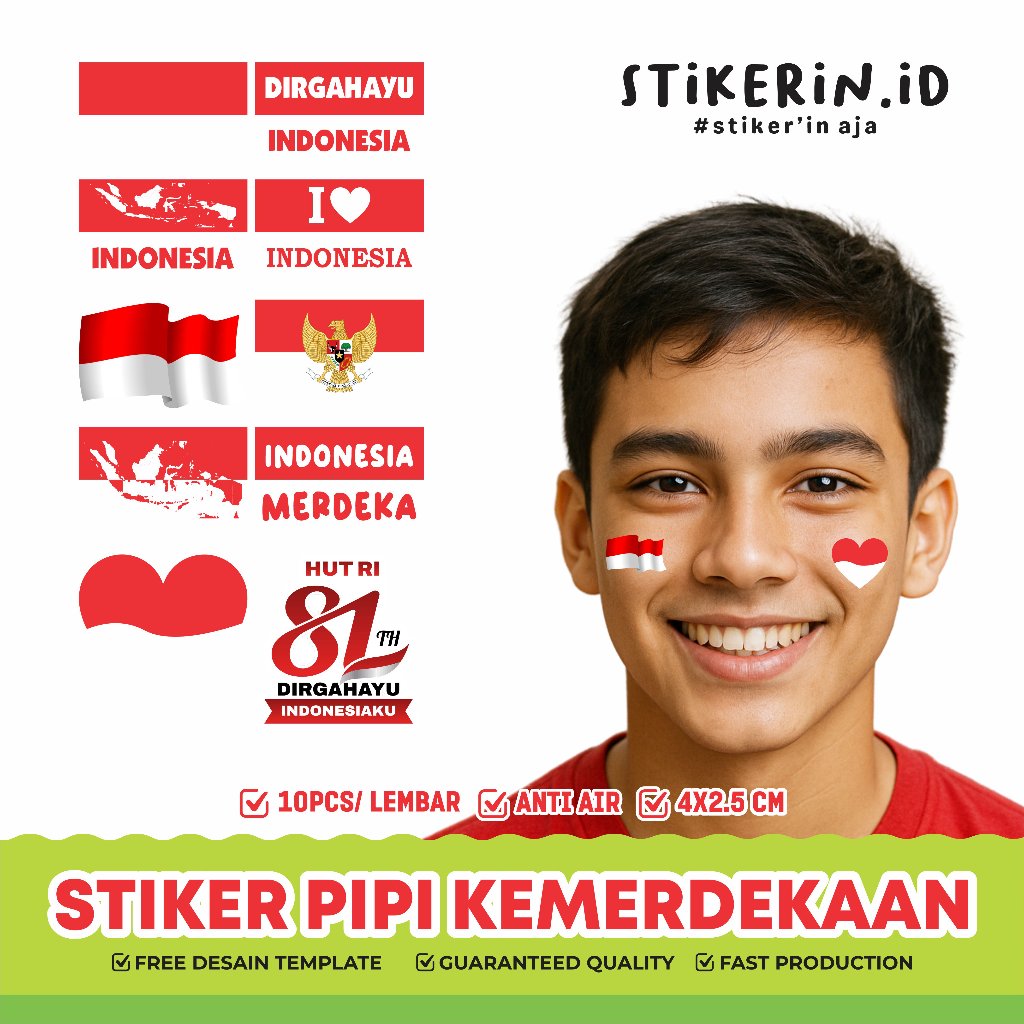 Stiker Bendera Merah Putih // Stiker Pipi / Stiker Bendera Merah Putih Pipi