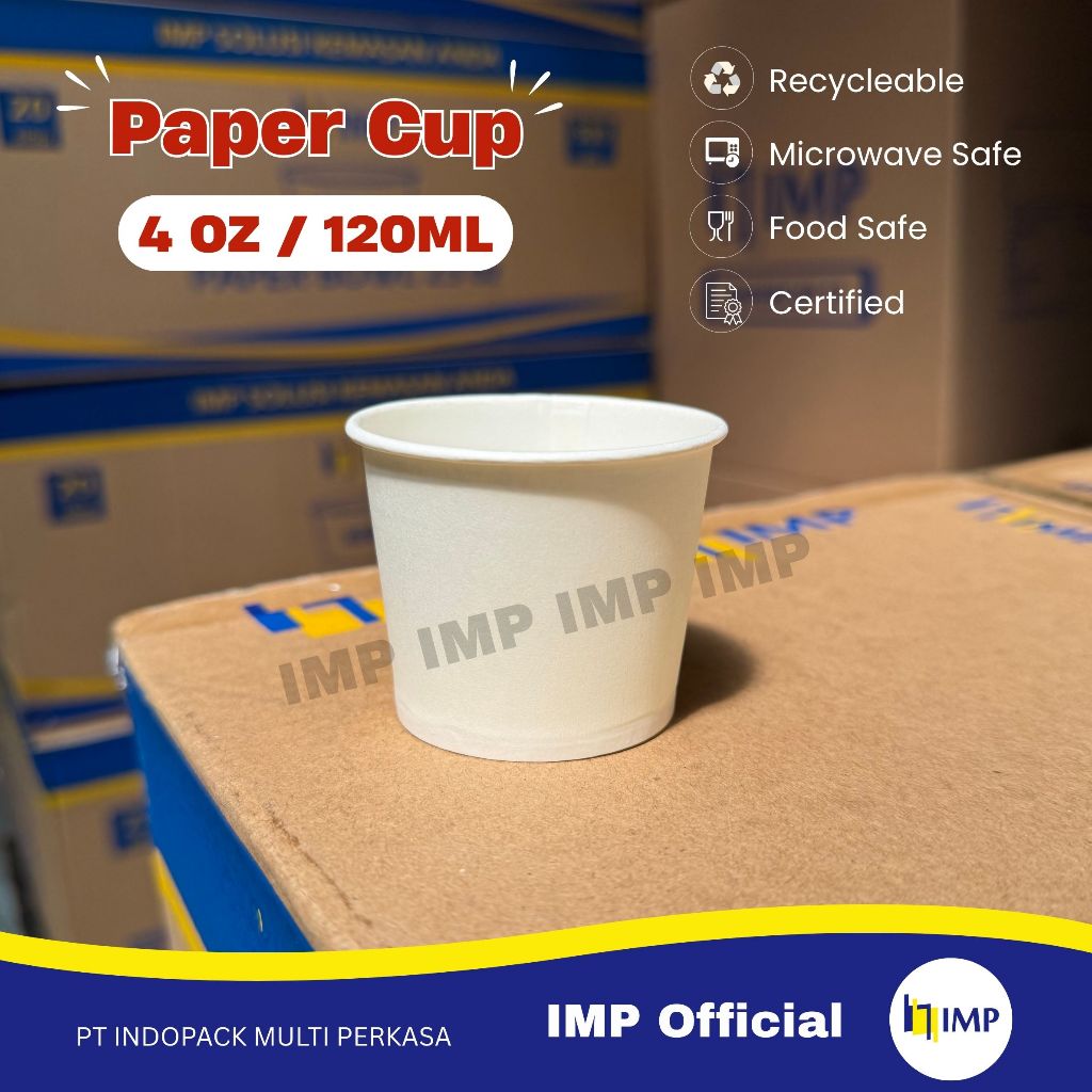 Paper Cup 4 Oz / 120ml IMP Hot (1 Pack = 50 Pcs) Gelas Kertas Tester Bubur Bayi