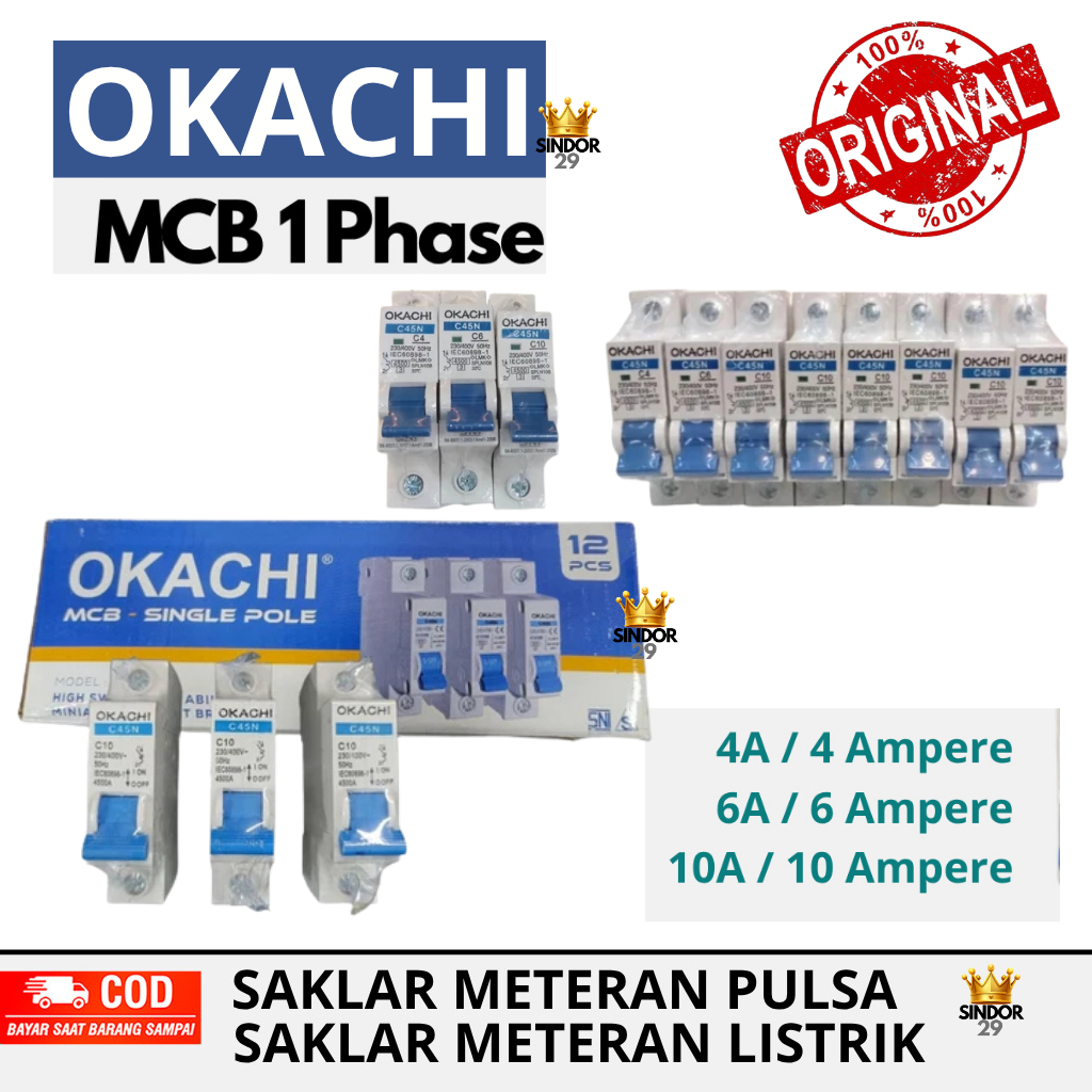 MCB OKACHI 4A 6A 10A MCB LISTRIK 1 PHASE SAKLAR METERAN LISTRIK OKACHI
