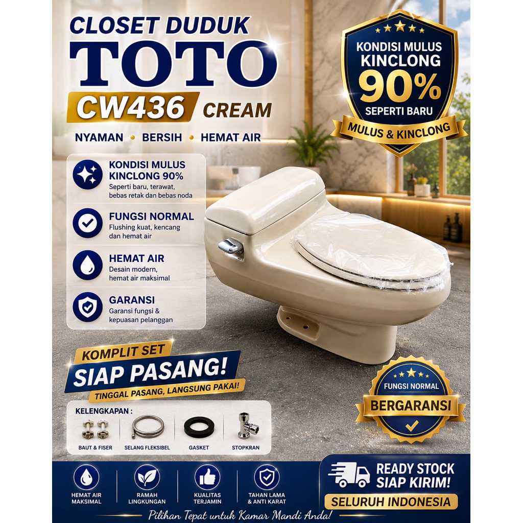 CLOSET  DUDUK TOTO C436 WARNA CREAM|CLOSET TOTO C436 CREM