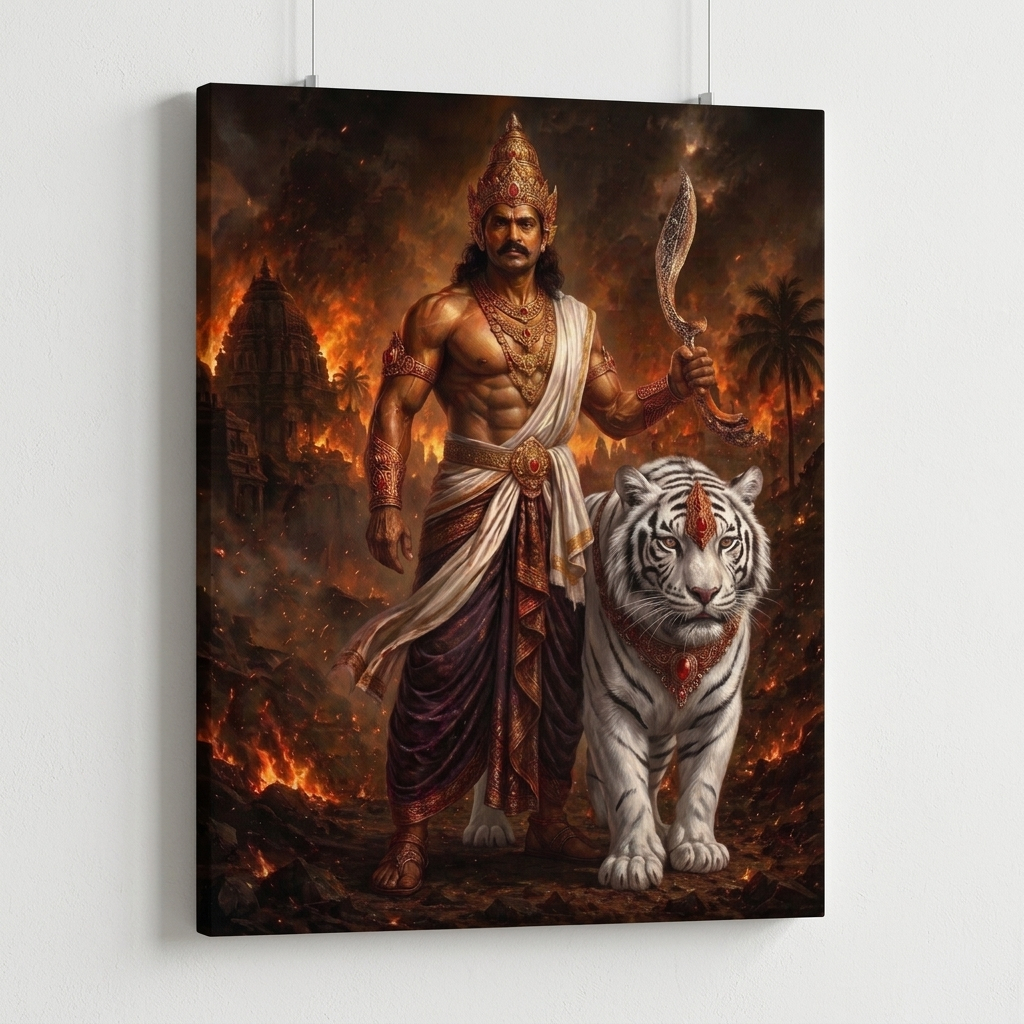 Poster Lukisan Cetak Prabu Siliwangi & Macan Putih D23- Hiasan Dinding Maharaja Prabu Siliwangi