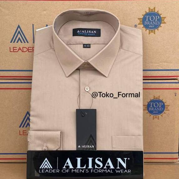 Kemeja Alisan Polos Coklat Susu Reguler Panjang Original 100%