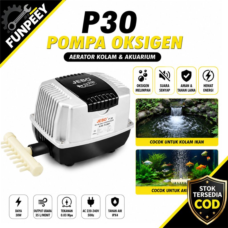 (Stok Tersedia)Termurah Aerator Kolam Jebo P30 / Pompa Udara Jebo P 30JEBO P30 Pompa Udara Aerator A
