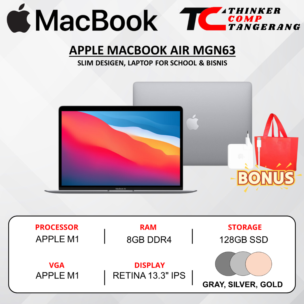 Laptop MacBook Air M1 2020 - RAM 8GB SSD 256GB - 13 INCH Second