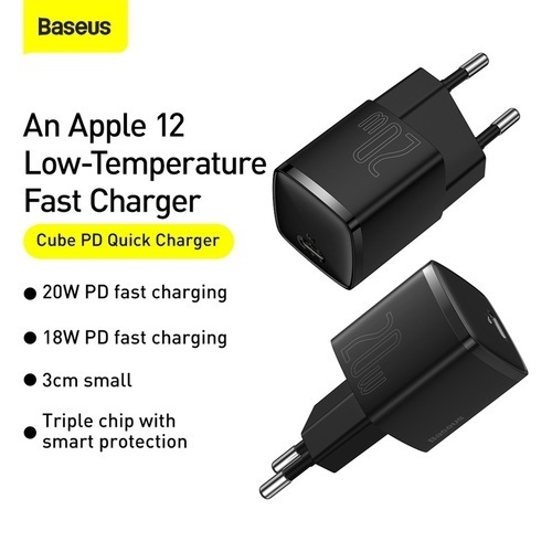 ADAPTER BASEUS CUBE PD QUICK 20W BLACK