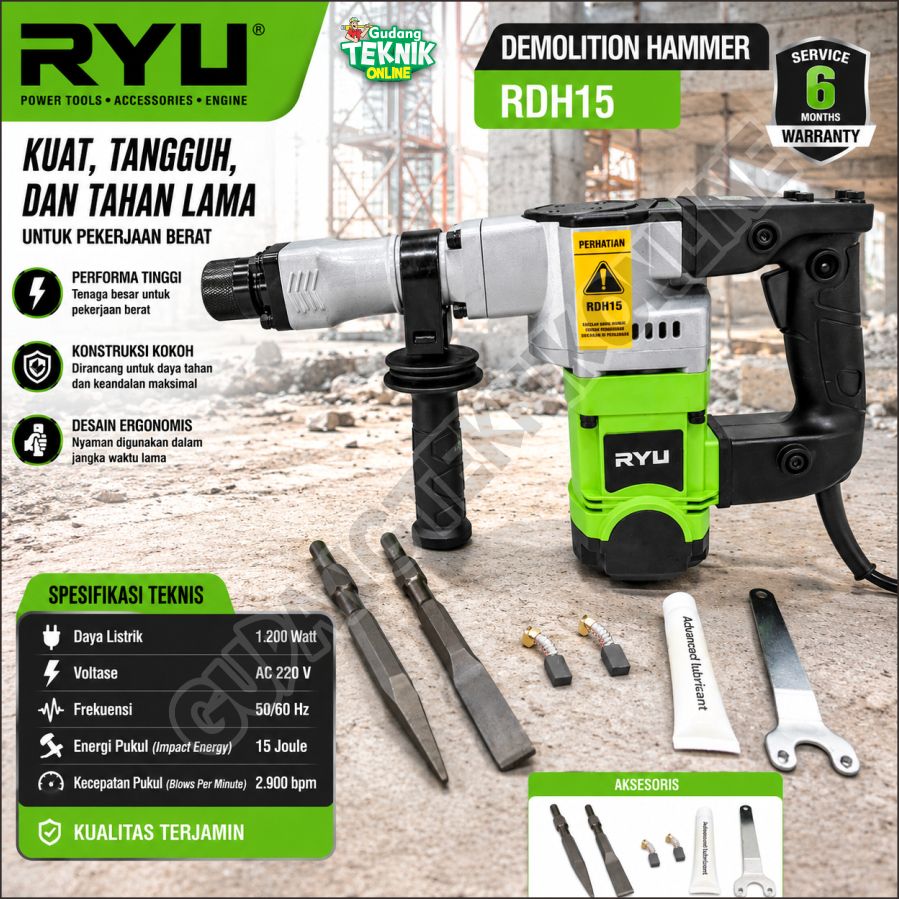 Demolition Hammer RYU RDH15 / Mesin Bor Bobok Tembok Beton RDH 15 Demolition Drill RYU RDH-15