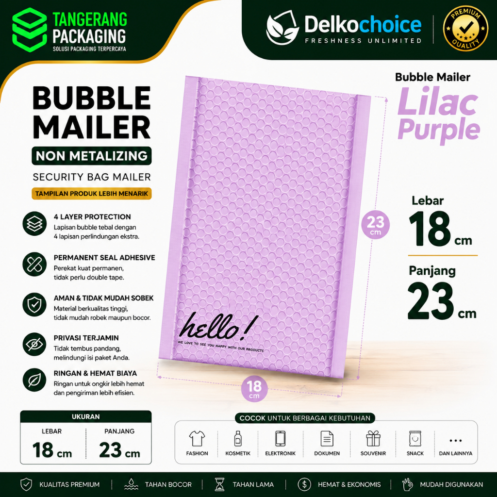 Amplop Bubble Packing Bubble Mailer Lilac Purple Rusfet 18x23