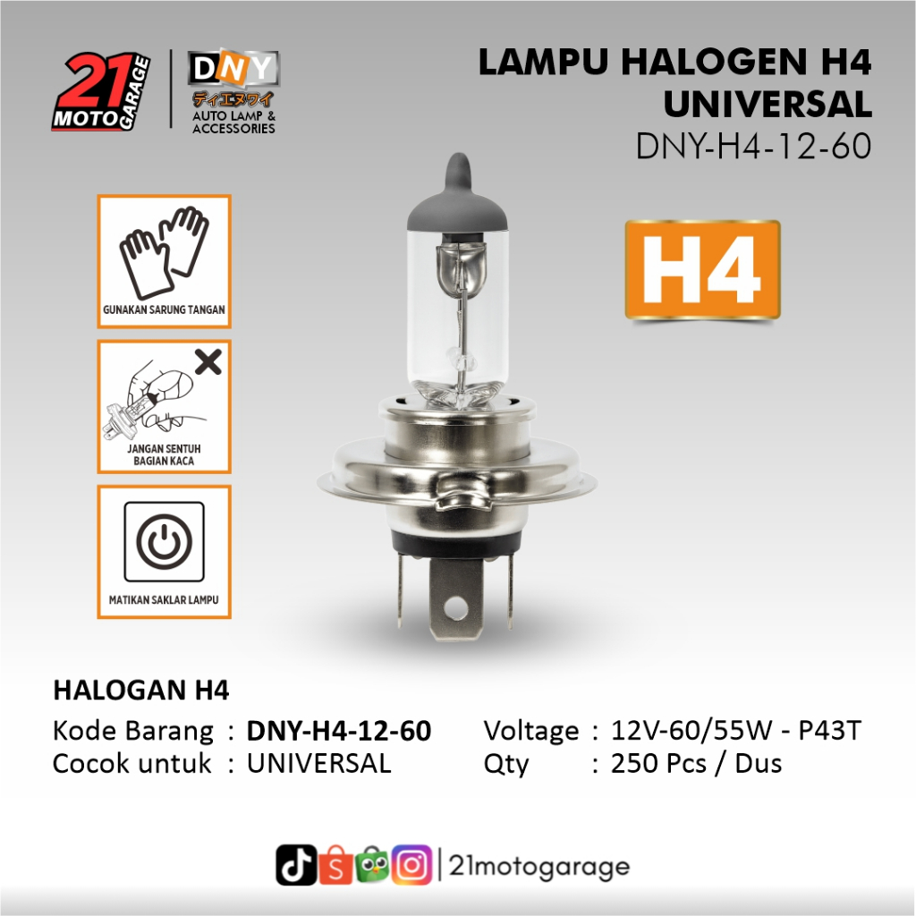 DNY LAMPU DEPAN BOHLAM HALOGEN H4 MOBIL / MOTOR