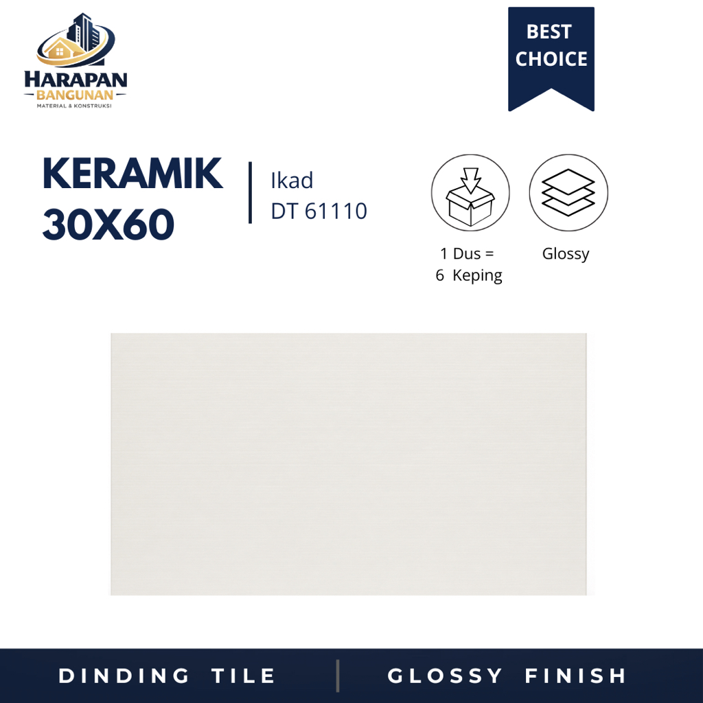 Keramik Lantai Dinding 30x60 Ikad DT 61110 Keramik Glossy Putih 30 x 60