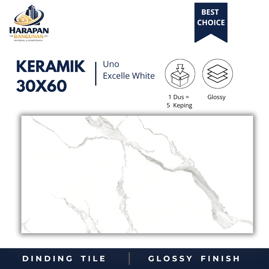Keramik Dinding 30x60 Uno Excelle White Keramik Glossy Putih 30 x 60