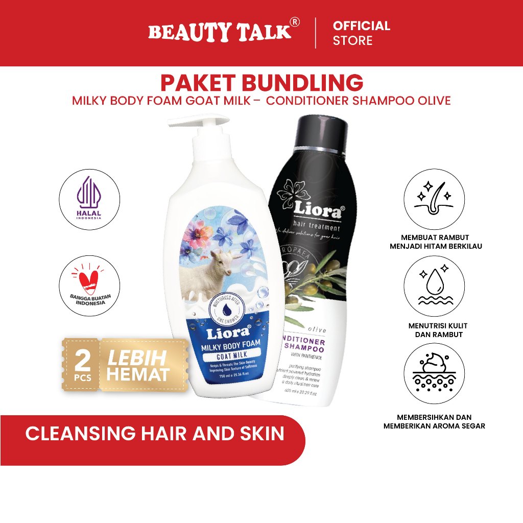 LIORA [Bundling hemat - 2 Pcs] Shampoo 600ml + LIORA body foam Goat Milk 750ml