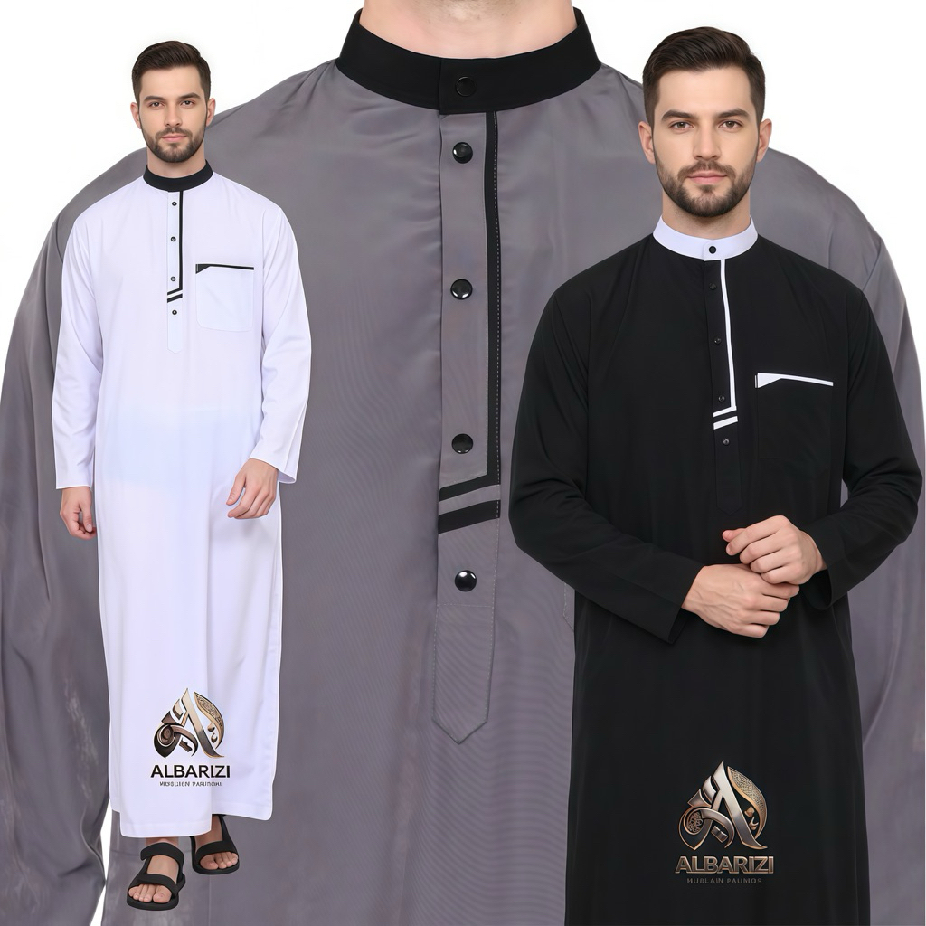 jubah pria AZHAR lengan panjang gamis pria muslim dewasa kancing terbaru AL BARIZI
