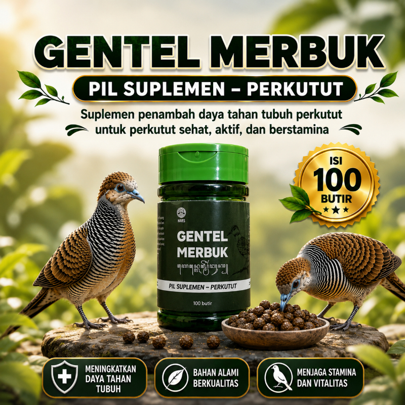 Suplemen Jamu Perkutut GENTEL MERBUK isi 100 Butir Multivitamin Perkutut Jadi Gacor | Perkutut | Per
