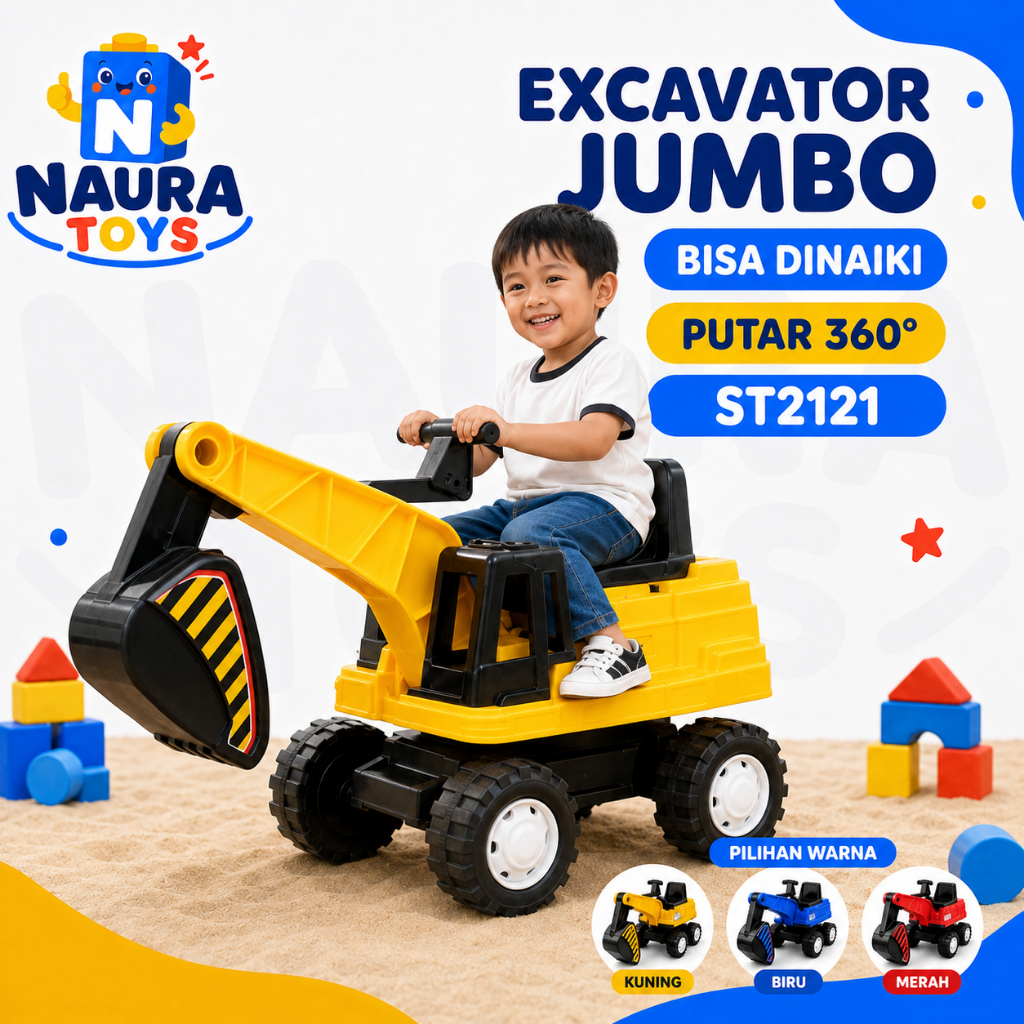 Mainan Truk Excavator Anak Bisa Dinaiki Mobil Beko Bego Jumbo Dorong Putar 360° ST2121 NT69