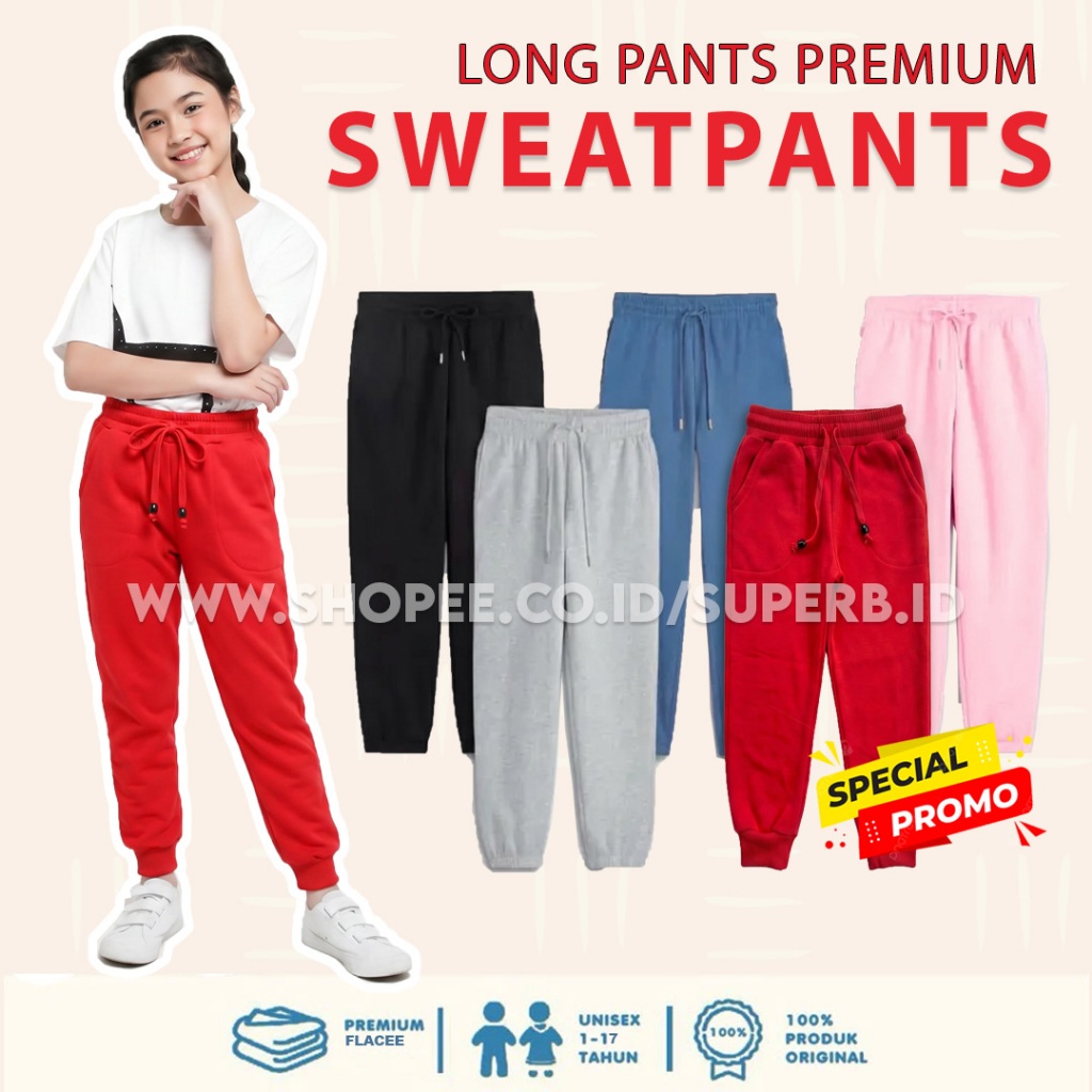 Celana Training Anak perempuan laki laki usia 2-17 Tahun Sweat Pants  Merah Putih Trening Jogger Ola
