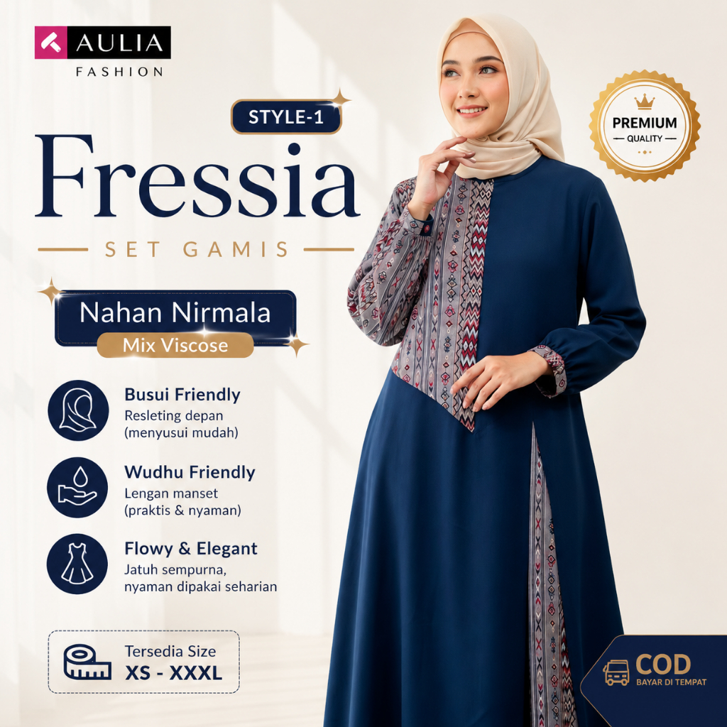 Aulia Fashion Fressia Gamis Seragam Guru Premium | Model Gamis Seragam Guru TPQ | Model Gamis Guru T