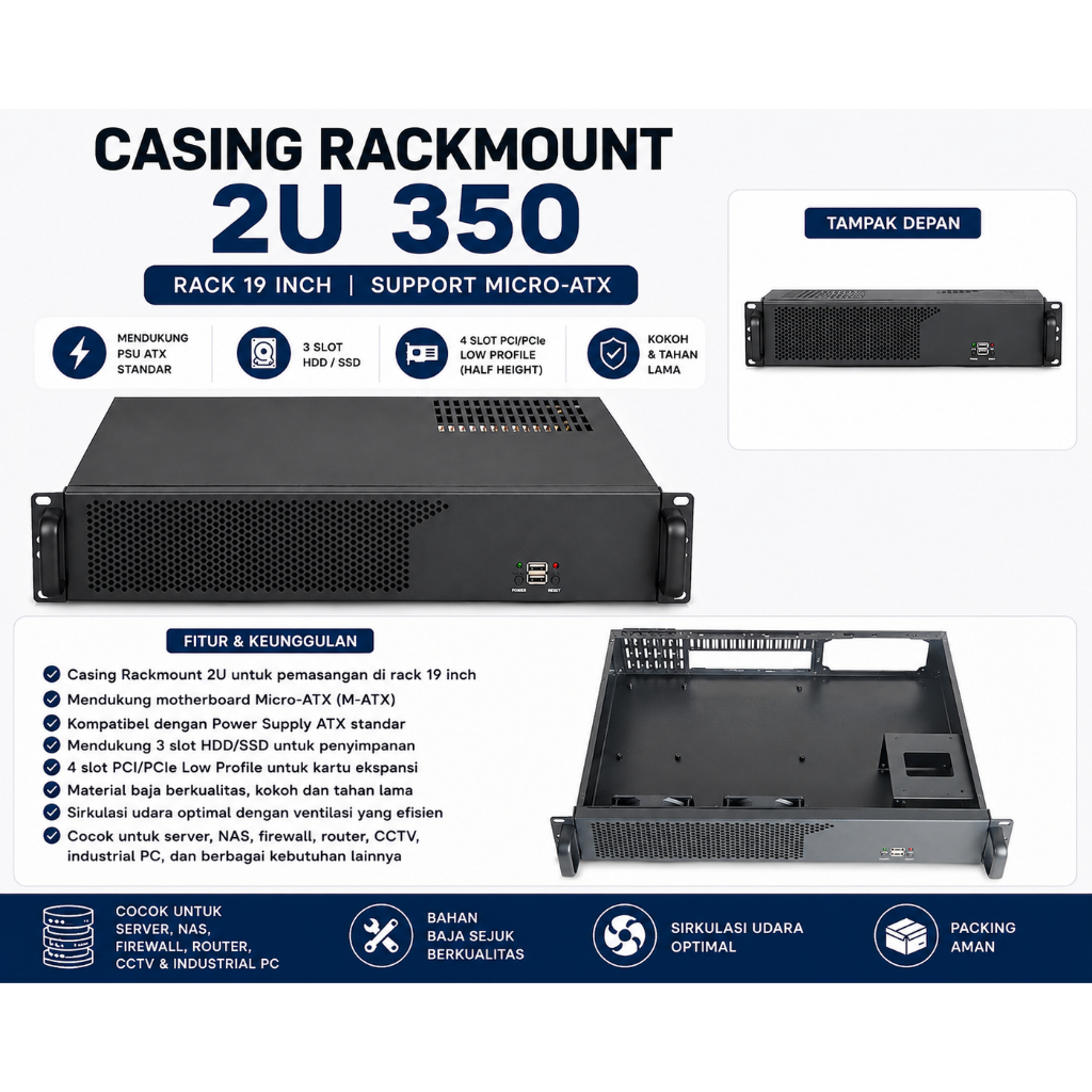 Casing Server Rackmount 2U Depth 35cm 19 Inch Casing PC Server 2U 350 mm M-ATX