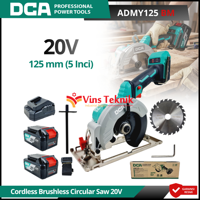 DCA ADMY125 BM/Z Mesin Gergaji Kayu Baterai Cordless Brushless Circular Saw 20V ADMY125BM/ADMY125Z