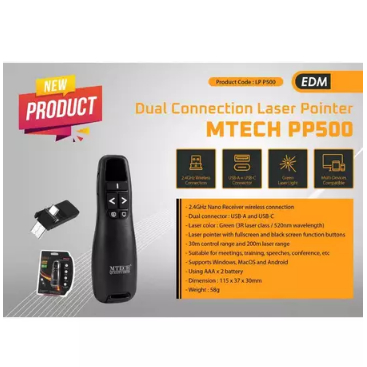 ITSTORE PRESENTER POINTER LASER HIJAU , GREEEN LASER PRESENTER POINTER MTECH PP500
