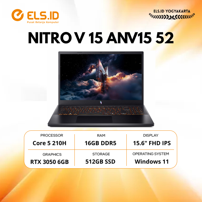 Acer Gaming Nitro V 15 ANV15 52 Intel Core 5 210H 16GB SSD 512GB 15.6" RTX3050 W11+OH2024