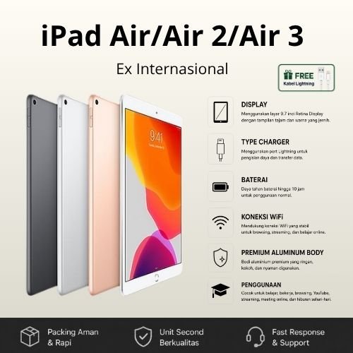 COD - iPad Air 2 dan iPad Air 3 - Wi-Fi Only - Second Inter Original - Bekas Pemakaian Wajar - 16GB 