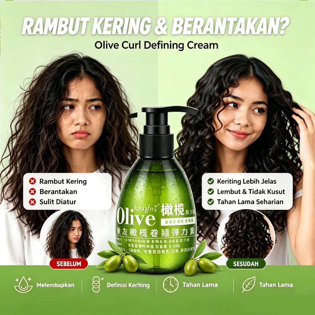 Elastin Rambut Keriting Olive Curl Cream Curl Gel Perawatan Rambut Keriting Tidak Lengket
