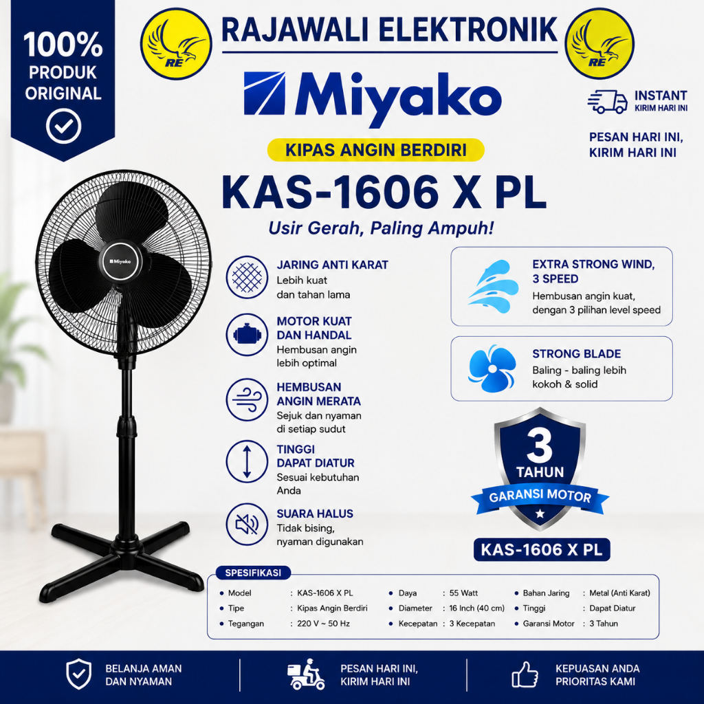 Kipas Angin Berdiri 16 Inci Miyako 1606XPL/Kipas Angin Berdiri Miyako/Stand Fan Miyako 1606XPL