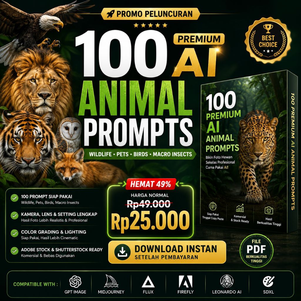 100 Premium AI Animal Prompts | GPT Image, Midjourney, FLUX | Adobe Stock Ready