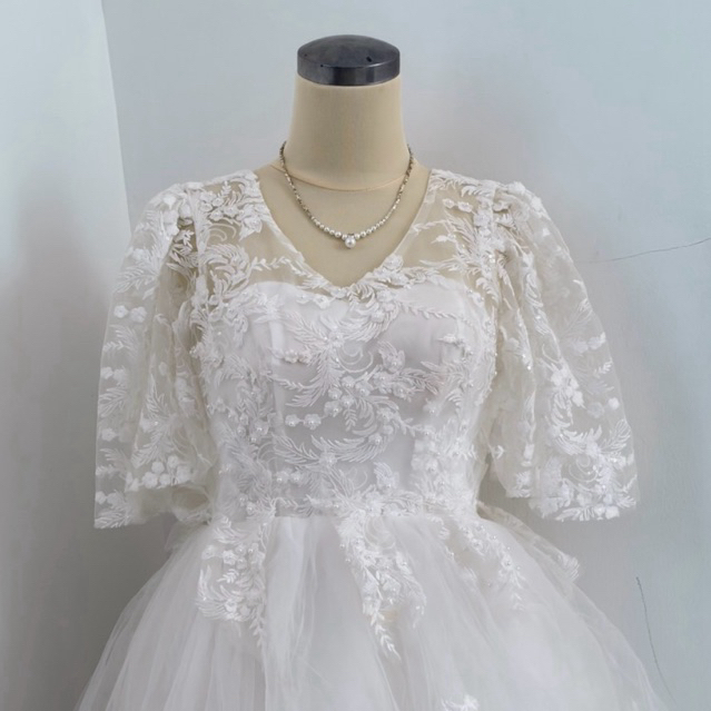 Gaun Pengantin Ball Gown Mewah Brokat / Wedding Dress Putih Klasik Tule Premium