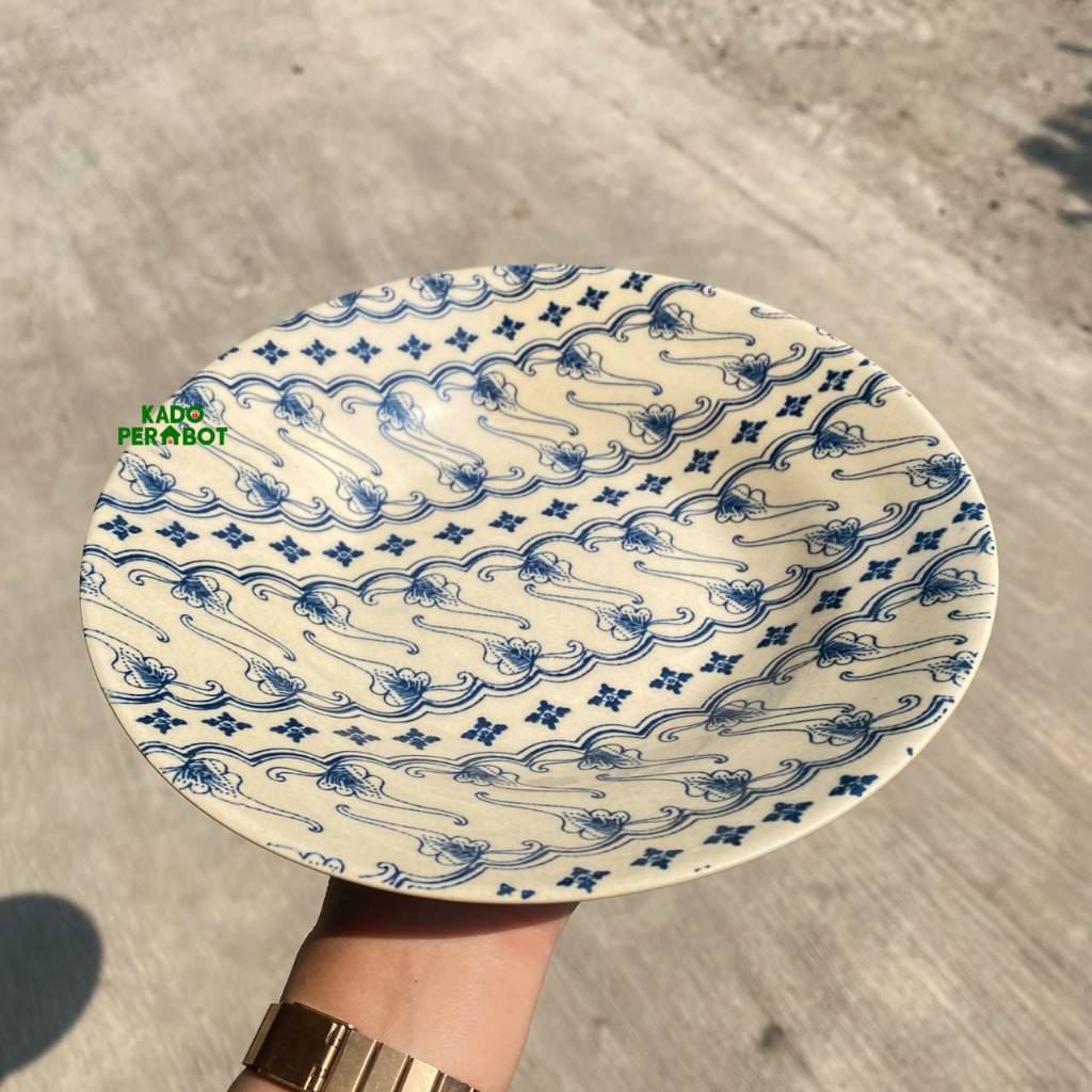 Piring Keramik Motif Tradisional Batik | Dinner Plate Estetik Premium |Piring Keramik Motif Batik El
