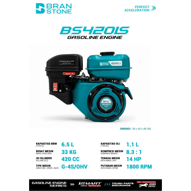 BRANSTONE Mesin Penggerak 14 HP - Mesin GX420 - Branstone BS420LS 1.800 RPM Putaran Lambat